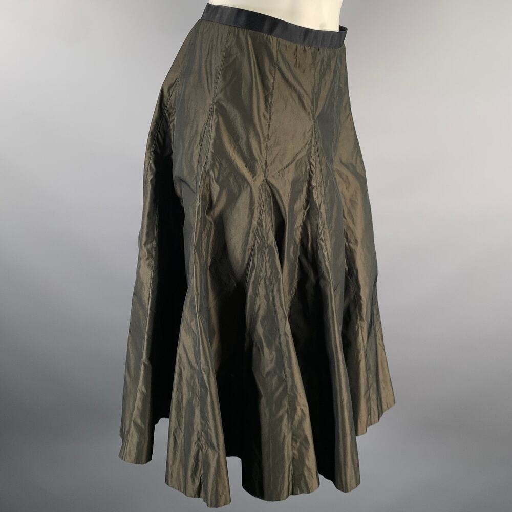 LANVIN Size L Green Olive Polyester A-Line Mid-Calf Skirt - Picture 2 of 6